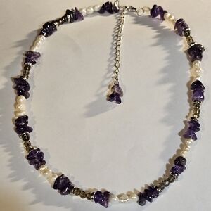 Amethyst Gemstones & Freshwater Pearls 16" W/ 3" Extender